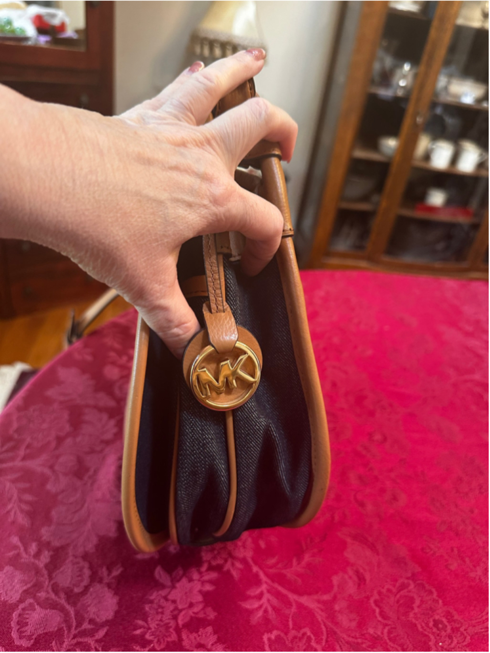 Michael Kors Blue Denim & Tan Leather Crossbody Bag - Picture 10 of 12
